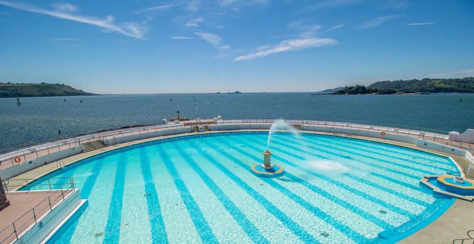 Tinside Lido on a sunny day, overlooking Plymouth Sound